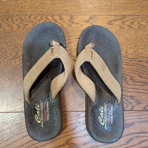 Skechers Tan and Black Women's Foam Flip Sandals